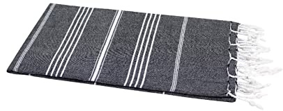 my Hamam Sultan Style Hamamtuch aus 100% Baumwolle (100x180 cm) – Ultraleichtes Pestemal Badetuch, Platzsparendes Saunatuch & Strandtuch mit Fransen, Schwarz Weiß