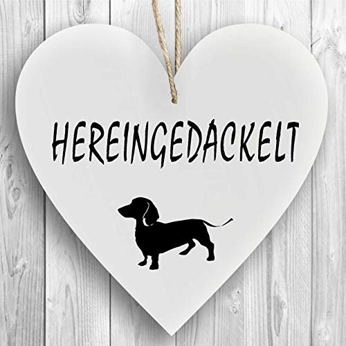 Herzschild Holzherz Holzschild 16 x 16 cm Hereingedackelt weiß Dekoschild Wandschild Schild Holz Willkommen
