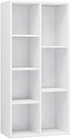 vidaXL Bücherregal 7 Fächer Standregal Aktenregal Wandregal Raumteiler Raumtrenner Regal Schrank Büroregal Hochglanz-Weiß 50x25x106cm Holzwerkstoff