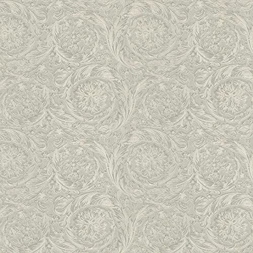 BRICOFLOR Vliestapete | Englische Tapeten Tapete englisch Tapeten englischer Stil - Tapeten für Wohnzimmer - Grau, Silber | 10,05 x 0,70 m = Rolle 7.04 m²