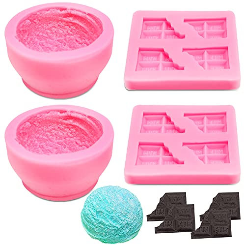 AIFUDA Molde para hacer velas, 2 moldes en forma de bola de helado 3D y 2 moldes de jabón en forma de medio chocolate, para velas de bricolaje, jabón, bomba de baño, cera de abejas, decoración de