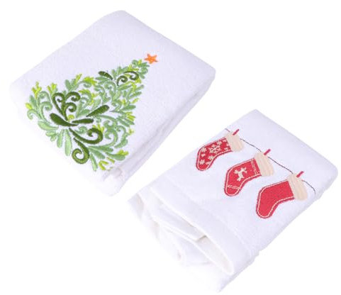 TOPBATHY Weihnachts-Stickerei-Handtuch, Weihnachtsmotiv, Baumwolle, Handtuch, Waschhandtuch, 2 Stück