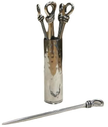 Loft1850 Set of Six Polished Knot Olive Picks & Holder | Reusable Stainless Steel Oilve Picks | Silver Picks with Polished Knot Design | Gift Boxed Olive Forks | Tableware