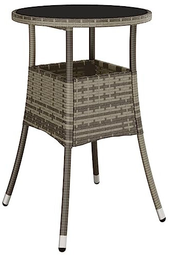 vidaXL Gartentisch Garten Esstisch Terrassentisch Gartenmöbel Tisch Outdoor Balkontisch Außentisch Ø60x75cm Hartglas Poly Rattan Grau