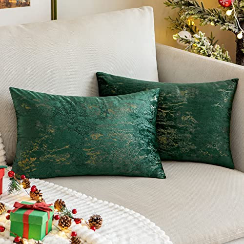MIULEE 2er Set Samt Kissenbezug Moderne Zierkissenbezug Dekorative Kissenbezüge Weich Kissenhülle Dekohülle Couchkissen Sofakissen Dekokissen Wohnzimmer Schlafzimmer 30x50 cm Dunkelgrün