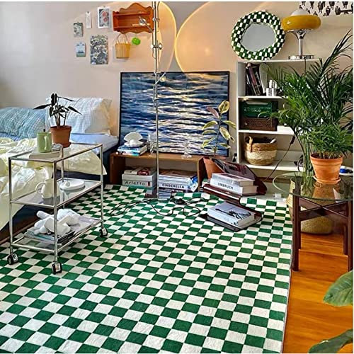 Rétro Vert Blanc Tapis À Carreaux Tapis Marocain pour Tapis Salon Chambre Décor À Carreaux Tapis Nordique Table Basse Tapis 80X120Cm