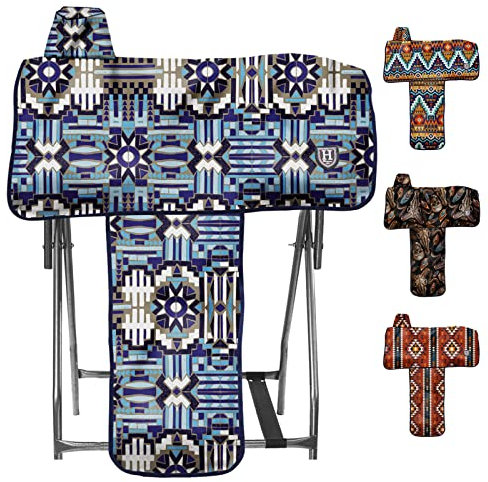 Harrison Howard Robuster, wasserdichter Western-Sattelbezug mit stilvollen Drucken, die auffallen, perfekt für Shows oder Reitveranstaltungen, Mosaik-Blau