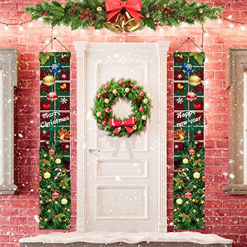 Shinybox Striscioni Natalizi, 2 Pezzi Segno di Portico, Buon Natale Banner da Appendere, Decorazioni per Porte, Patio, Finestra
