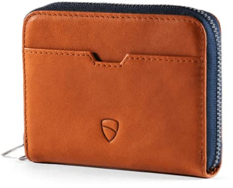 Vaultskin Geldbörse Herren – Leder Slim Wallet mit Reißverschluss & Münzfach, RFID Blocker Kartenetui für Kreditkarten, Ausweis & EC Karten - Kompaktes Portmonee Herren & Damen (Cognac, Mayfair)
