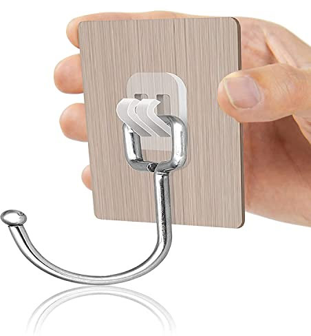10Pack Stick on Wall Hooks, Stainless Steel Sticky Hooks Large Self Adhesive Hooks Reusable Sticky Wall Hooks for Hanging Towel,Coats Waterproof Hooks for Bathroom Kitchen 40lb/18kg Load Capacity