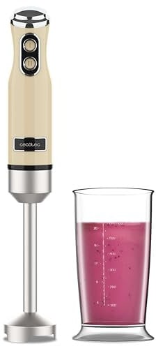 Cecotec Blender Mixeur Power RetroYellow 1200MAX. Puissance Maximale 1200 W, Technologie CrossBlades, 4 Feuilles Revêtues en Titane Noir, 2 Vitesses, 0,5 L de Capacité, Cloche Anti-Éclaboussures