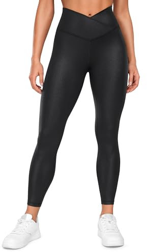 CRZ YOGA Damen Butterluxe Cross Waist Workout Leggings V Cross High Waisted Bauchkontrolle Gym Yoga Leggings - 64cm Schwarzer Klassiker 40