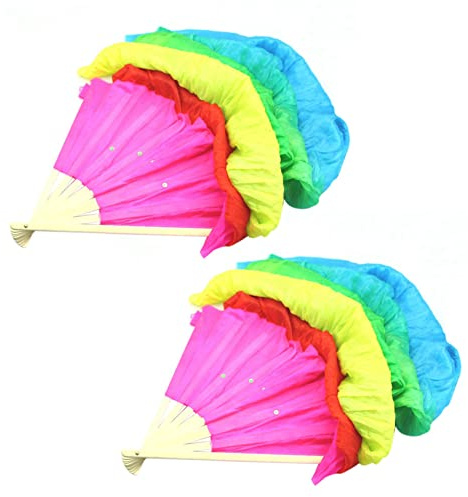 KVSERT 2X Colorful Belly Dance Dancing Silk Bamboo Long Fans Veils for Folk Dance 1.8M