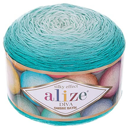 250g Farbverlaufsgarn ALIZE Diva Ombre Batik Bobbel Sommerwolle Strickgarn Häkelgarn Farbwahl, Farbe:7370 türkis-weiß