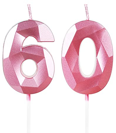 Yiran Geburtstagskerzen Zahlen 60, 5cm 3D Rosa Geburtstagskerzen, Kerzen Geburtstag, Geburtstag Kerzen, Tortendeko Geburtstag, Kuchendeko Geburtstag, Geburtstagskerzen für Geburtstagsdeko, Nummer 60