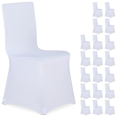 Relaxdays 20 x Stuhlhussen, universeller Stretch Stuhlbezug, waschbarer Stoff, Bankettstuhl Dekoration, Empfang und Feier, weiß