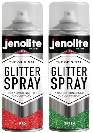 JENOLITE Glitter Paint Aérosol Lot de 2 | ROUGE & VERT | Peinture pailletée | Multisurface | Parfait pour l'artisanat et les loisirs | 2 x 400 ml