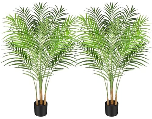 Keeplush Artificial Palm Tree 120cm Tall Fake Palm Tree Indoor Decor with 13 Trunks and Real Bark Design Faux Tropical Areca Silk Floor Plant in Pot for Home Office Living Room Bedroom Decor 2pcs