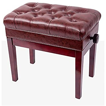 IBOWZ Klavierhocker Höhenverstellbare Echtleder-Klavierbank, Mahagoni-Keyboard-Hocker, mit Aufbewahrungsbox für Musikbücher, geeignet für Musikübungen, 55 x 34 x 47–57 cm