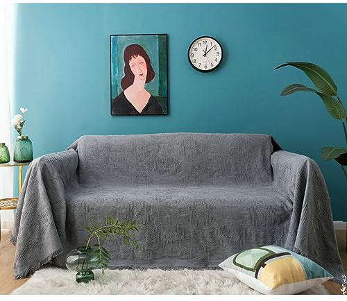 Mesnt Sofabezug Ohne Armlehnen 3 Sitzer, Dunkelgrau Sofaüberwurf Decke Couch Einfarbige Raute mit Struktur aus Polyester, 230x340CM
