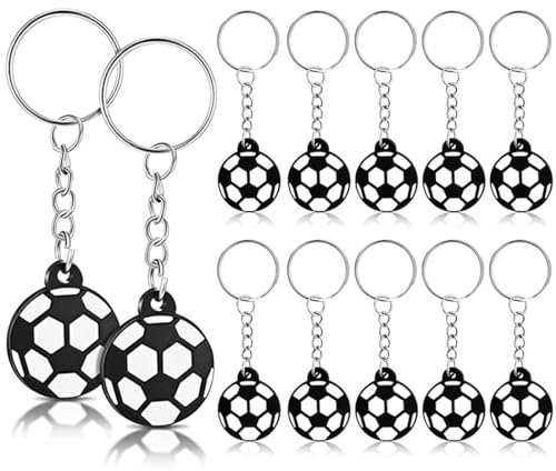 PSOWQ 12 Pièces Porte-clés Football, Mini Porte-clés Football, Porte-clés Fête Football, Cadeau Enfants, Porte-clés Football Enfants, Cadeaux Football pour Garçons - Noir, Blanc