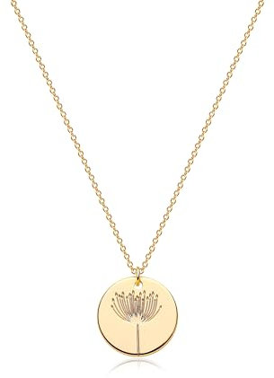 Jenosy Kette Damen Gold Kette mit Geburtsblumen Personalisierte Kette mit Blume Zarte Halskette mit Pusteblume Anhänger Hypoallergene 18K Vergoldete Kette Modeschmuck für Frauen und Mädchen