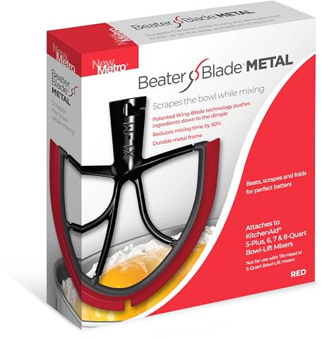 New Metro Design XL-MAX Metal Beater Blade, works with KitchenAid 5+, 6, 7, 8-Quart Stand Mixers, Red