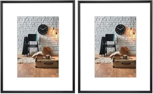 Hama Bilderrahmen Sevilla DIN A3 (29,7x42 cm) (Fotorahmen mit Papier-Passepartout 18x24 cm, Rahmen aus bruchsicherem Kunststoff Glas zum Aufhängen) schwarz (Packung mit 2)