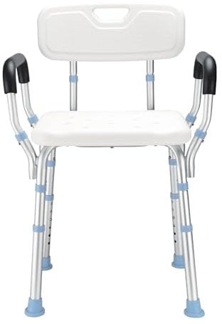 HEAO Duschstuhl mit Rückenlehne und Armlehnen - höhenverstellbar Duschhocker 41-53cm, Belastbar bis 136kg, Duschstuhl für senioren