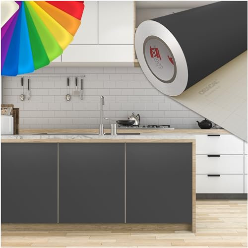 PRINT.GG Klebefolie Möbel - Möbelfolie in vielen Größen - Selbstklebende Folie in vielen Farben - Klebefolie Schwarz Matt für verschiedene Möbeltypen, 100 x 200 cm, Dunkelgrau Matt