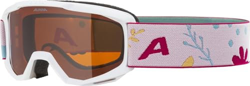 ALPINA PINEY - Beschlagfreie, Extrem Robuste & Bruchsichere Skibrille Mit 100% UV-Schutz Für Kinder, white-flower matt, One Size