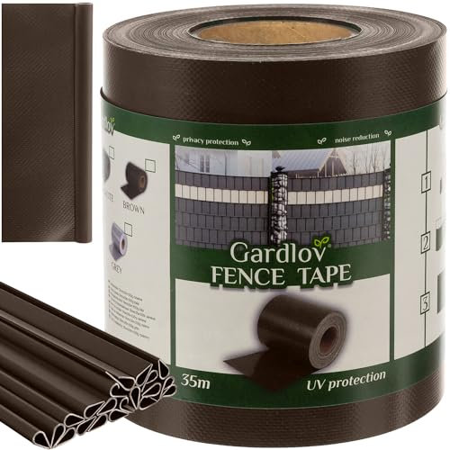 Gardlov Sichtschutzstreifen für Doppelstabmattenzaun 630g/m² 35 m Lang inkl. Montageclips UV-Schutz Grau/Silbern/Grün/Braun/Anthrazit 23707, Farbe:Braun