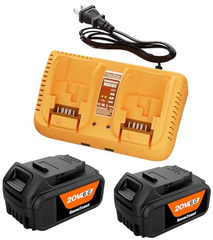 Confezione da 2 batterie da 20 V 6,0 Ah per batteria Dewalt da 20 V max e 2 porte per caricabatterie Dewalt, kit combinato di ricarica compatibile con batterie OEM da 20 V e utensili elettrici