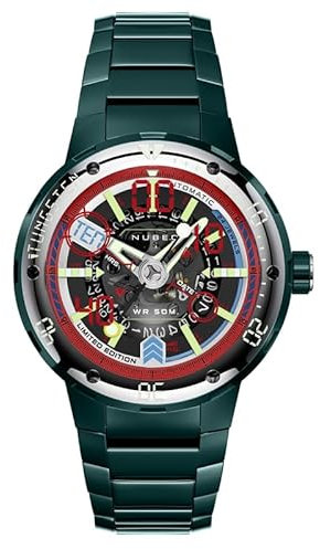 Nubeo Men's 50mm Mariner 9 Automatic Limited Edition Mars Green Watch with Solid Stainless Steel Bracelet NB-6090-44