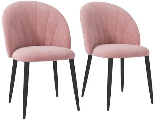 HOMCOM Set di 2 Sedie Sala da Pranzo, Sedie Cucina Moderne con Schienale a Conchiglia e Gambe in Metallo, Sedia in Velluto con Imbottita per Cucina, Camera da Letto, Ufficio e Soggiorno, Rosa