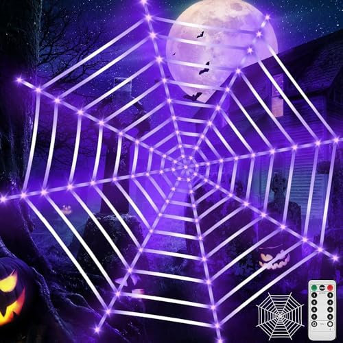 ZQEJEFD Luces de Telaraña de Halloween, LED Telarañas Con 135 LED, 3,6M Decoración de Tela de Araña Para Interior y Exterior Jardín