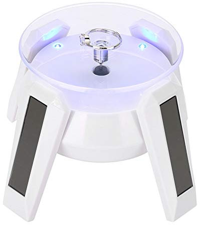 Akozon Solar 360 Grad, Display-Ständer, LED-Licht, weiß, Drehbar, für Schmuck, Drehteller, Uhr, Telefon (Kunststoff 2)