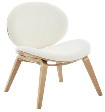 Relaxsessel mit gebogenem Holz, Eichenlook-Furnier und strukturiertem Bouclé-Bezug - Ines
