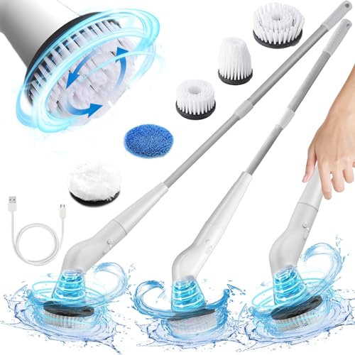 Electric Scrubbers High Speeds Scrubbers 2024 New With 5 Replaceable Brush Heads Adjust Extension Long Handle Power Cleaning Brush For Bathroom Floor Tile