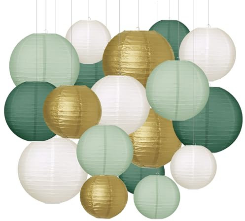 Idota 20 Stück Papierlampion, Salbeigrün Papier Laterne Runde Hängende Papierlaterne Dekoration Classic Gerippter Papier Lampenschirm für Hochzeit Babyparty Gartenparty (Ø 15cm/20cm/25cm/30cm)