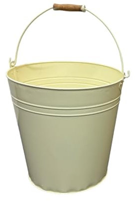 Cream Metal Galvanised Steel Bucket - 12L & 15L Strong with Wooden Handle for Multipurpose Use - Cleaning, Storage, Hot Ash, Garden Waste, Plant Pots, Cooler - Domestic Indoor/Outdoor (15 Litre)