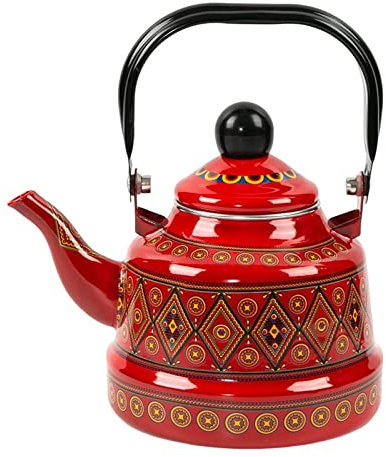 FytStycale Teiera Smaltata da 2,5 Litri per Uso Esterno E Picnic, Rosso Stile a