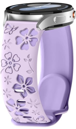 MoSuul Fiori Cinturino 20MM per Samsung Galaxy Watch 7/FE/6/5 40, 44mm/Watch 6 Classic 43, 47mm, Silicone Morbido Donna Sportivo Cinturini in Silicone per Galaxy Watch 5 Pro 45mm Viola