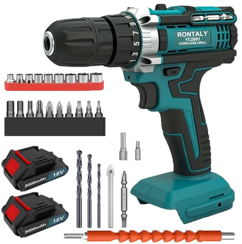 Cordless Drill Driver 21v, Cordless Drill with 2pcs 3000mah Batteries and Charger, 42n.M Battery Drills, 25+1 Torque Set, 2-Speed, Led Light, 27pcs Electric Set for Home and Garden DIY Project