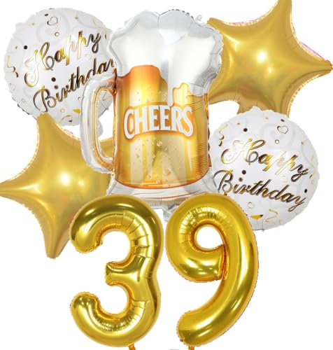 Luftballon 39. Geburtstag Mann Frau, 39 Geburtstag Deko Gold, Geburtstagsdeko 39 jahre Frauen, Ballon Bierflasche Deko zum Geburtstag Mann, Helium Ballons Bier Deko 39. Geburtstag Frau Männer