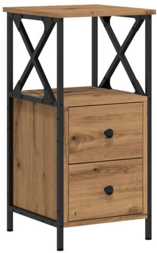 vidaXL Nachttisch, Nachtschrank mit Stauraum, Nachtkommode für Schlafzimmer, Nachtkonsole Beistelltisch Metallbeine, Artisan-Eiche Holzwerkstoff