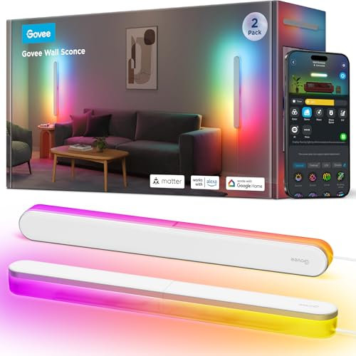 Govee RGBICW Wandleuchte Innen, Smart Wandlampe Kompatibel mit Matter, Alexa & Google Assistant, 1200lm LED Wandleuchte, Musik Sync, Indirekte Beleuchtung für Wohnzimmer, Treppe, Flur, 2 Stück