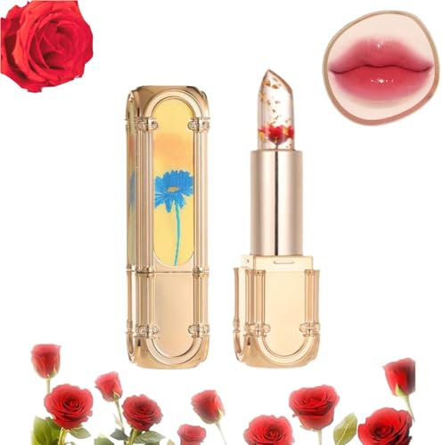 Bebuyby Flower Color Changing Lipstick,Rouvenor Long-lasting Moisturizing Flower Jelly Color-Changing Lipstick,Clear Magic Color Jelly Lipstick (02Rose Tears, 1)