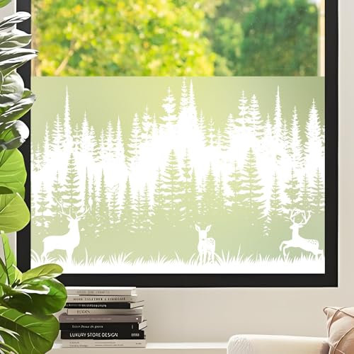 DKTIE Window Privacy Film White Window Film Forest Window clings Non-Adhesive Reusable Decoration for Room (01, 44.5x200cm)