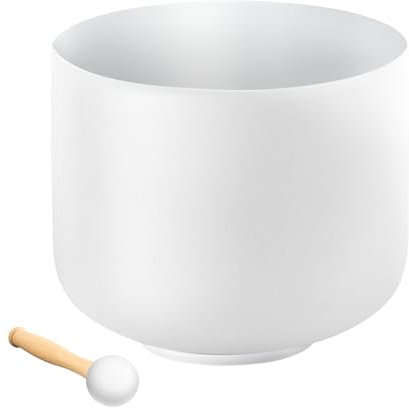 VEVOR Cuenco de Cristal, con Nota F para el Chakra del Corazón, con Mazo de Goma y Junta Tórica, Perfecto para Meditación, Yoga, Baños de Sonido, Sanación con Sonido, 203 x 203 x 165 mm, Blanco